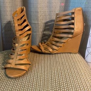 Brown strappy wedged sandals